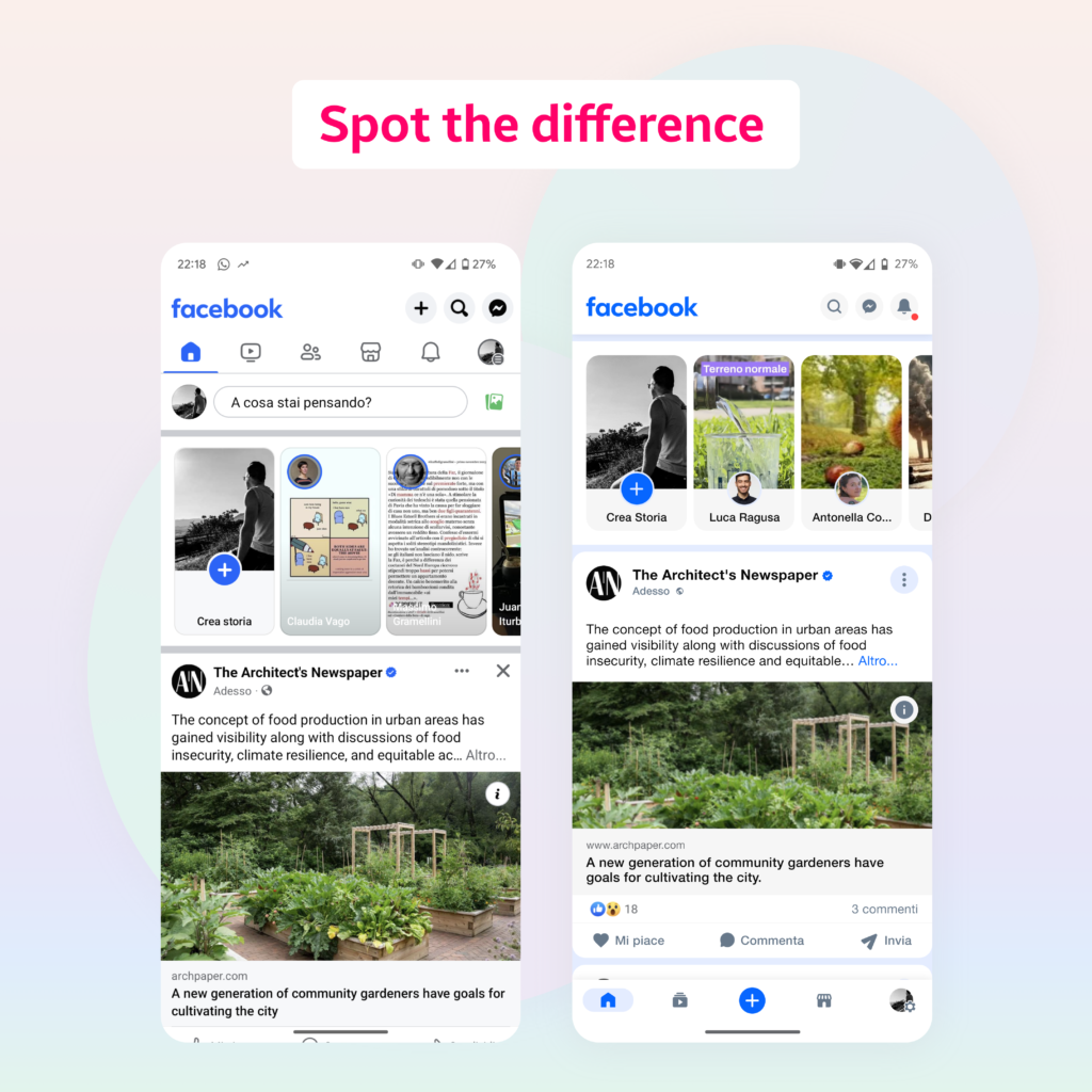 Immagine di confronto tra facebook originale e reloaded